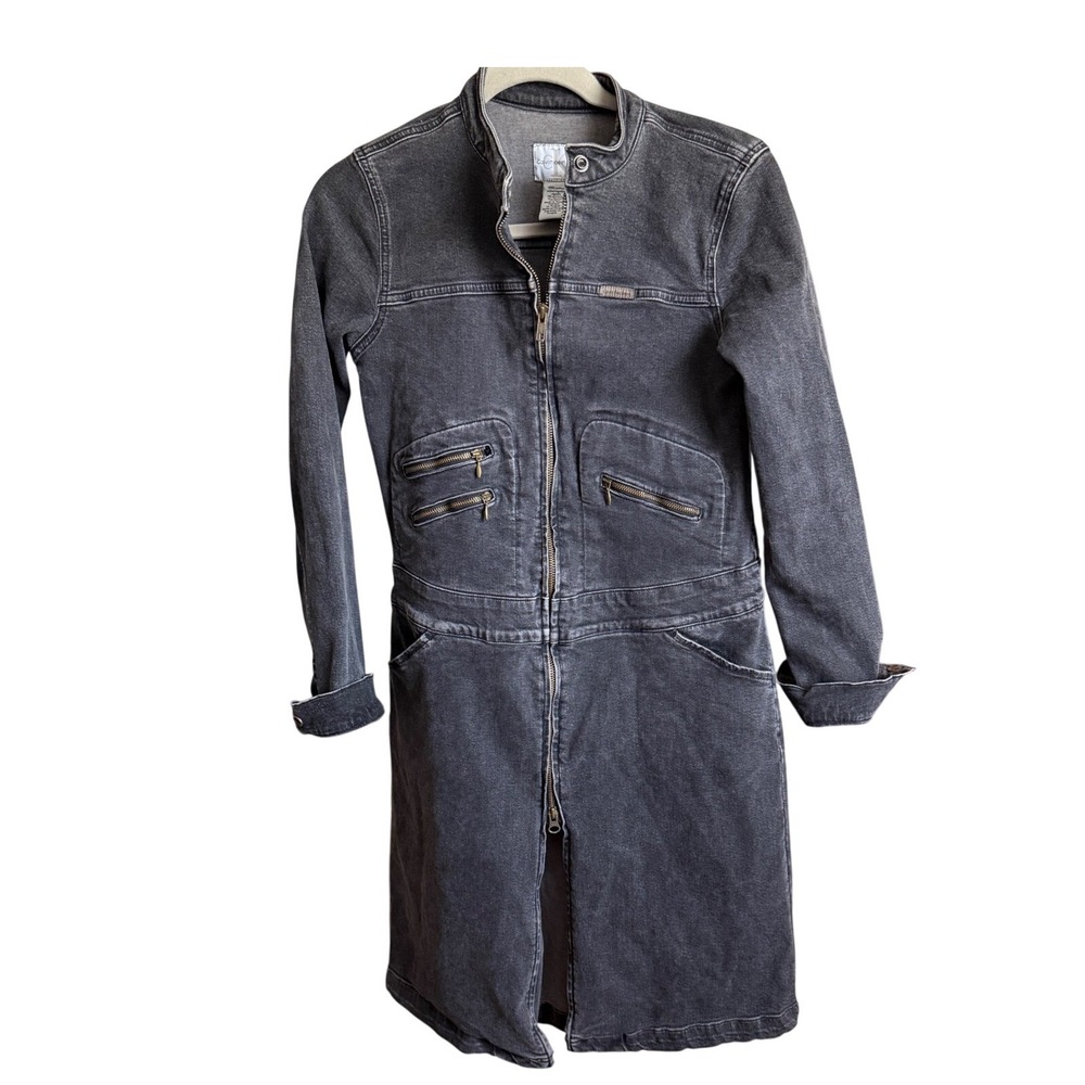 Calvin Klein Y2K Denim Dress Front Zip S Black‎ Gray Excellent